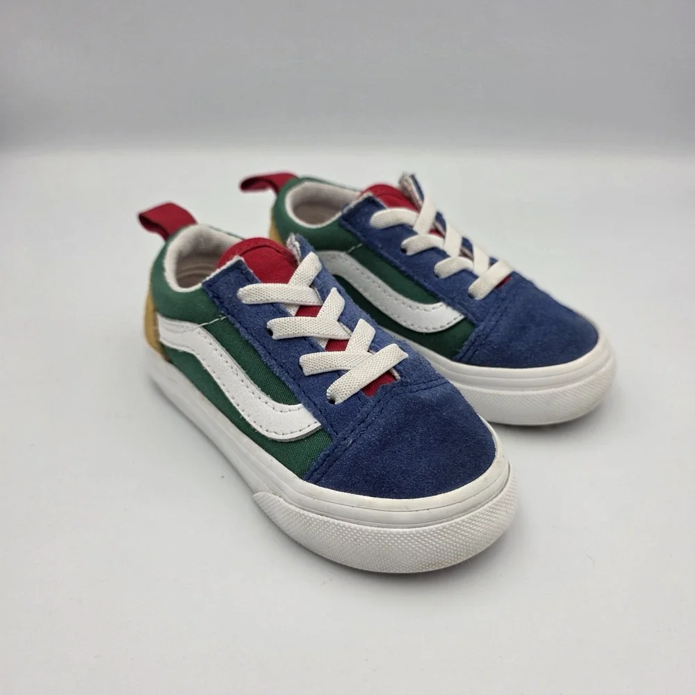 Vans Old Skool Low 'Yacht Club' Blue Green Yellow Elastic Laces Toddler Size 7